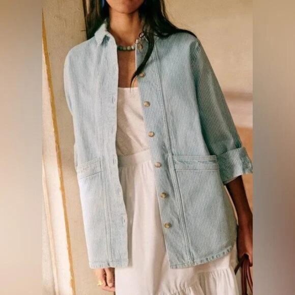Sezane Light Blue Utility Jacket - Picture 1 of 7